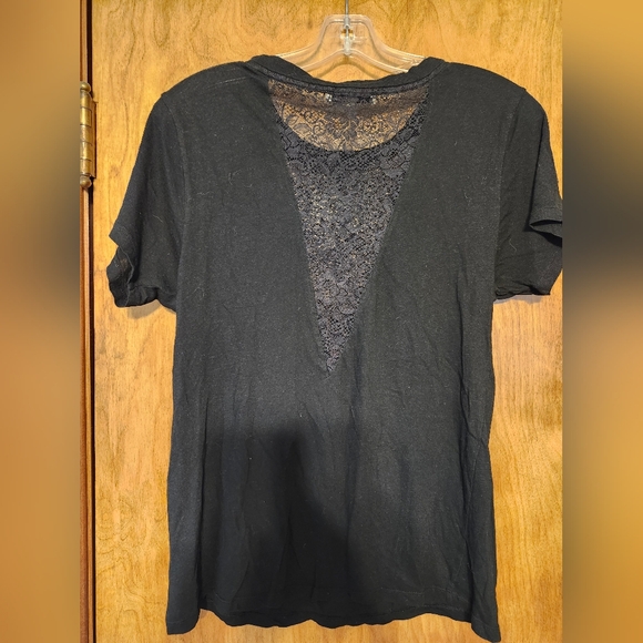 EXPRESS ONE ELEVEN Black with Lace on Front & Back Short Sleeve T-Shirt Size S/P - Picture 5 of 7